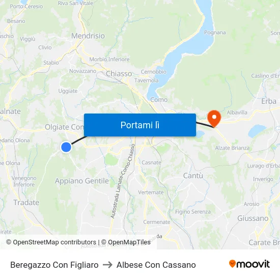 Beregazzo Con Figliaro to Albese Con Cassano map