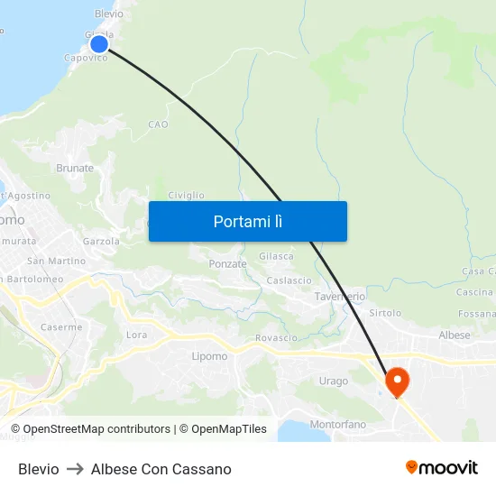Blevio to Albese Con Cassano map
