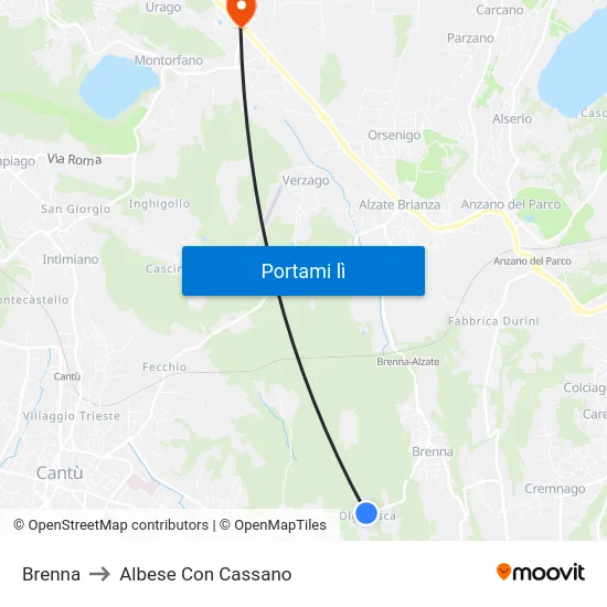 Brenna to Albese Con Cassano map