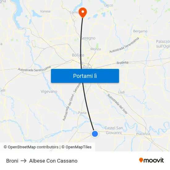 Broni to Albese Con Cassano map