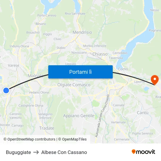 Buguggiate to Albese Con Cassano map
