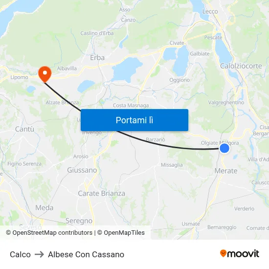 Calco to Albese Con Cassano map