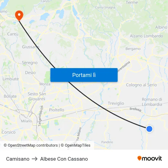 Camisano to Albese Con Cassano map
