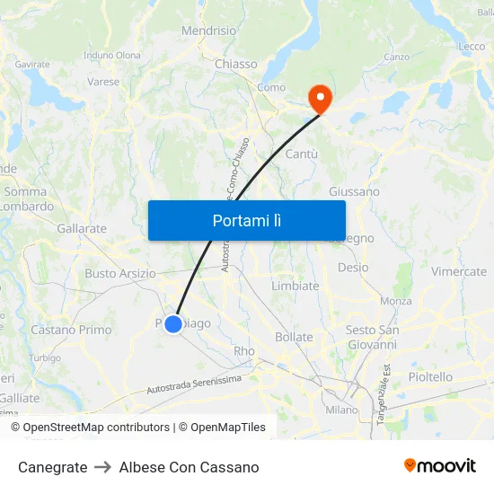 Canegrate to Albese Con Cassano map