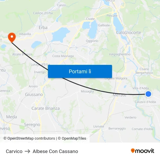Carvico to Albese Con Cassano map