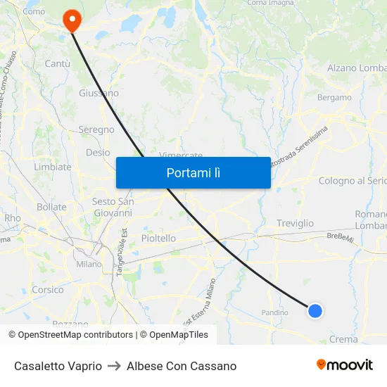 Casaletto Vaprio to Albese Con Cassano map