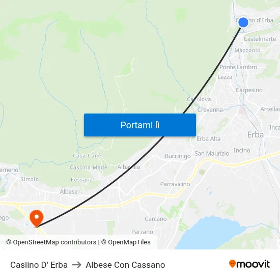 Caslino D' Erba to Albese Con Cassano map