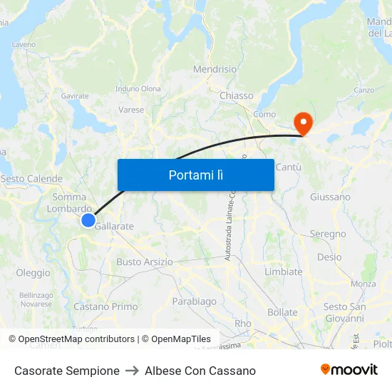 Casorate Sempione to Albese Con Cassano map