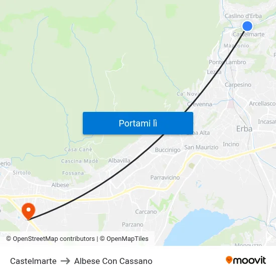 Castelmarte to Albese Con Cassano map