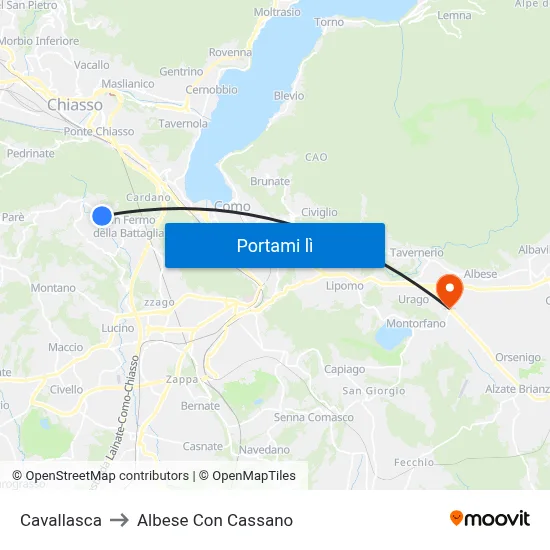 Cavallasca to Albese Con Cassano map