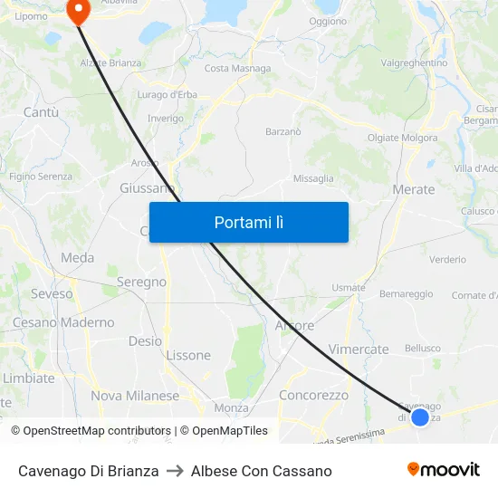 Cavenago Di Brianza to Albese Con Cassano map