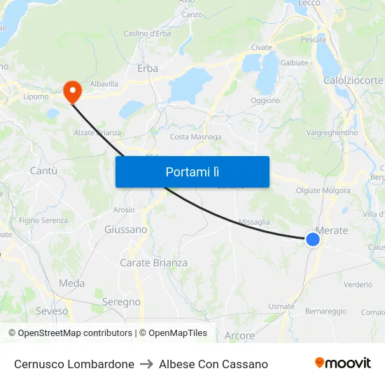 Cernusco Lombardone to Albese Con Cassano map