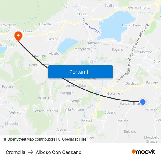 Cremella to Albese Con Cassano map