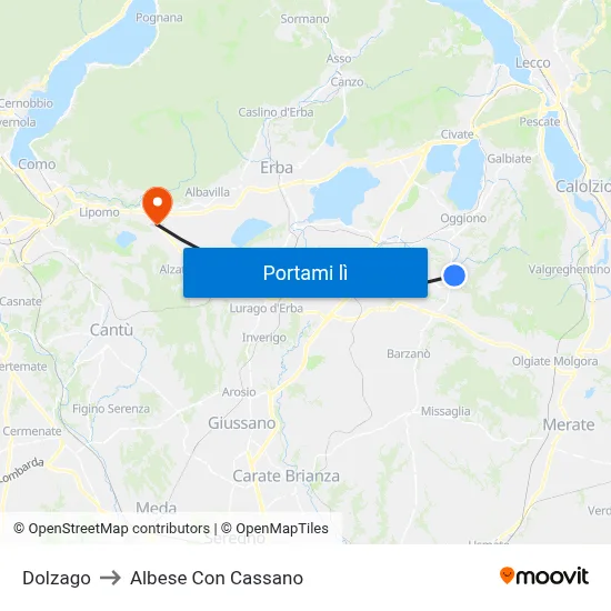 Dolzago to Albese Con Cassano map