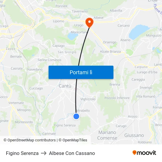 Figino Serenza to Albese Con Cassano map