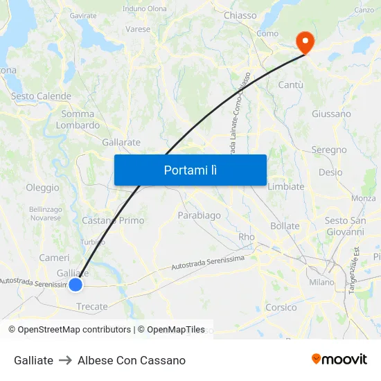 Galliate to Albese Con Cassano map