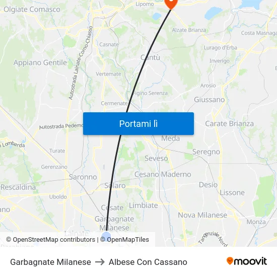 Garbagnate Milanese to Albese Con Cassano map