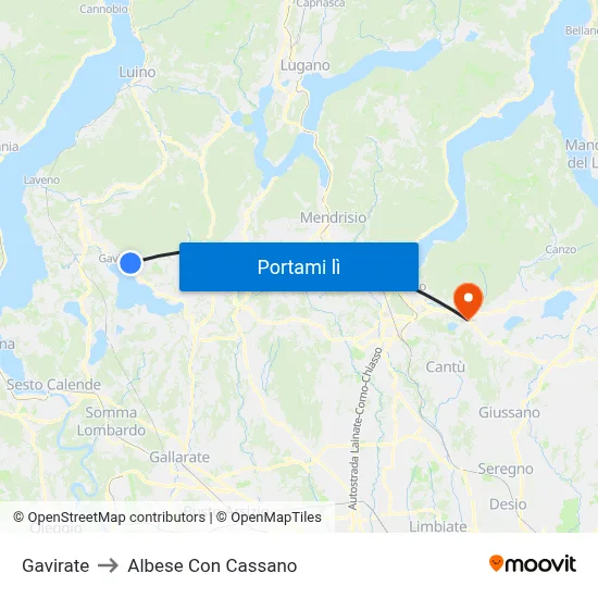 Gavirate to Albese Con Cassano map