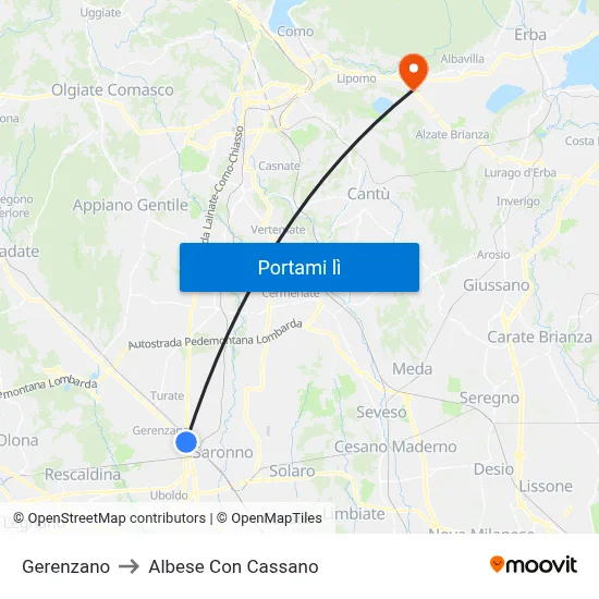 Gerenzano to Albese Con Cassano map