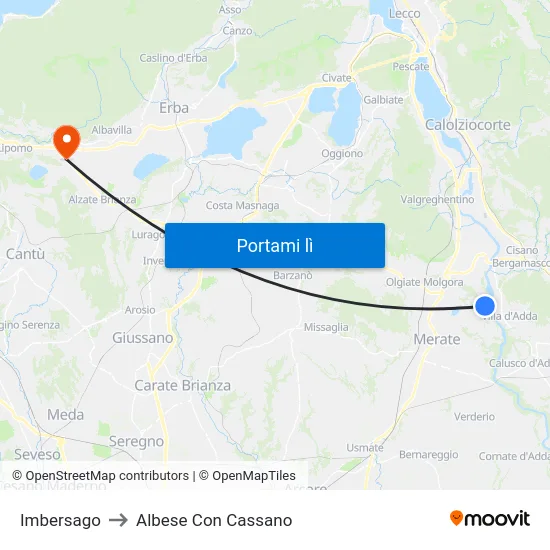 Imbersago to Albese Con Cassano map