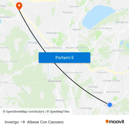 Inverigo to Albese Con Cassano map