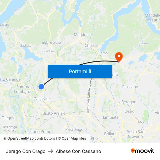 Jerago Con Orago to Albese Con Cassano map