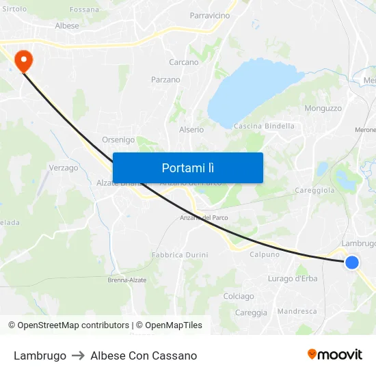 Lambrugo to Albese Con Cassano map