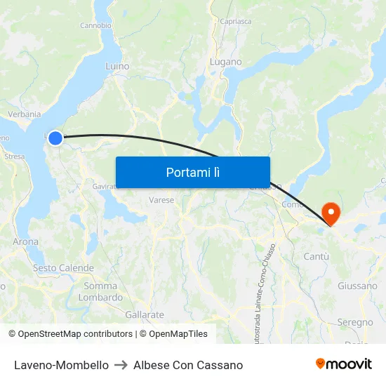 Laveno-Mombello to Albese Con Cassano map