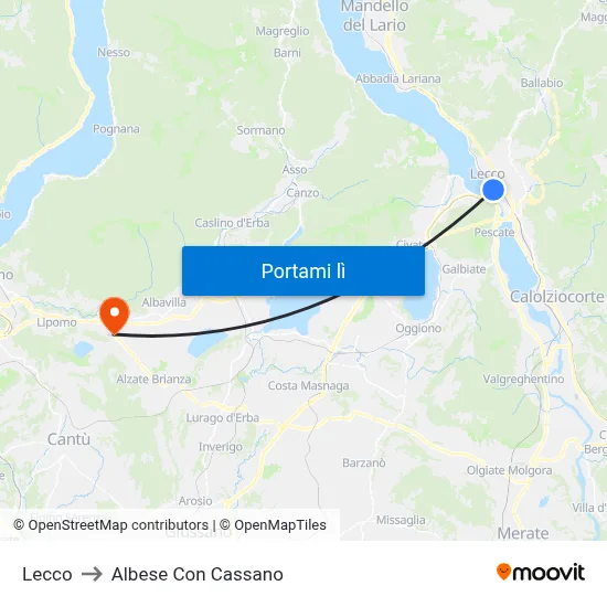 Lecco to Albese Con Cassano map
