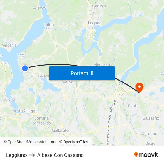 Leggiuno to Albese Con Cassano map