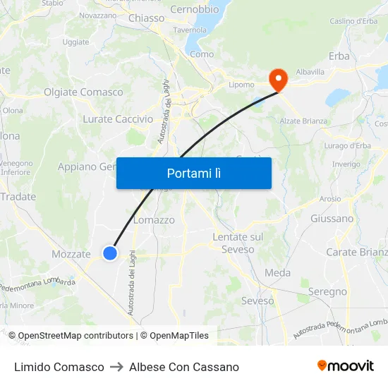 Limido Comasco to Albese Con Cassano map