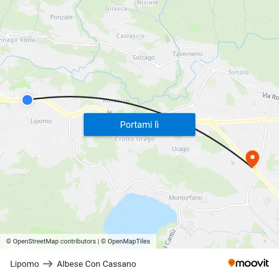 Lipomo to Albese Con Cassano map