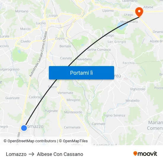 Lomazzo to Albese Con Cassano map