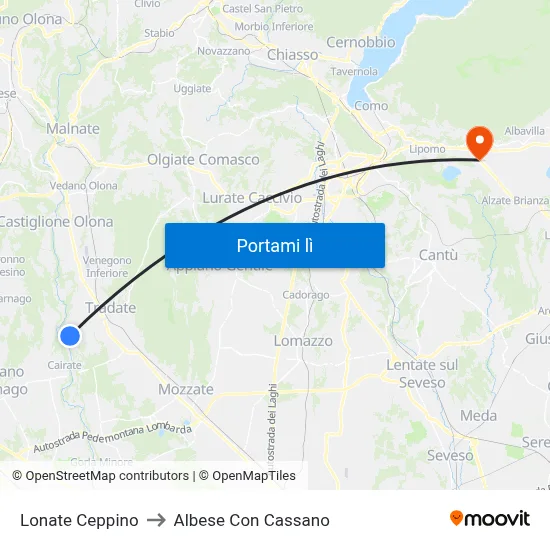 Lonate Ceppino to Albese Con Cassano map