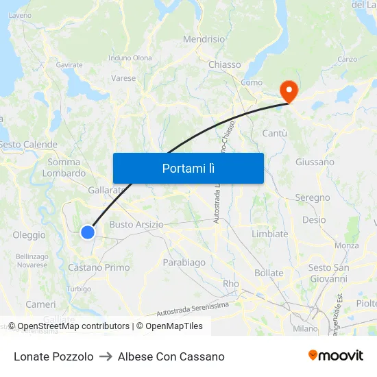 Lonate Pozzolo to Albese Con Cassano map