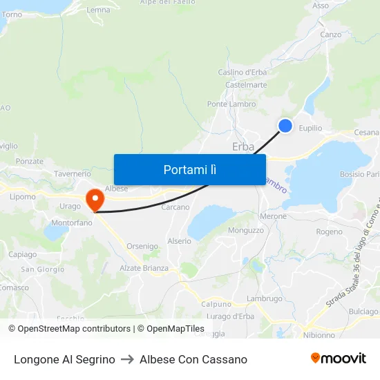Longone Al Segrino to Albese Con Cassano map
