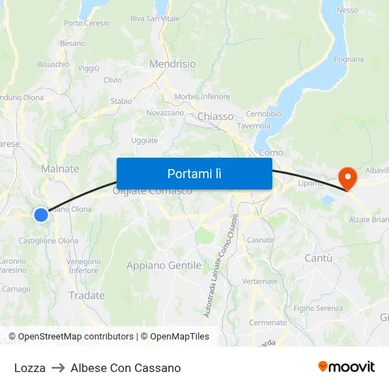 Lozza to Albese Con Cassano map