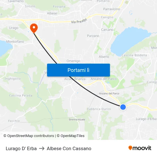 Lurago D' Erba to Albese Con Cassano map