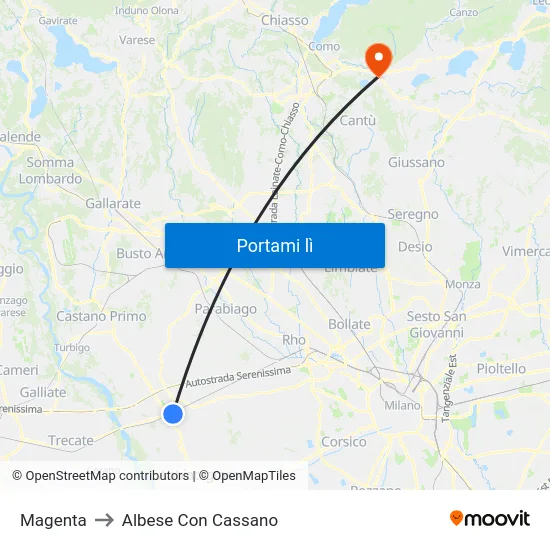 Magenta to Albese Con Cassano map
