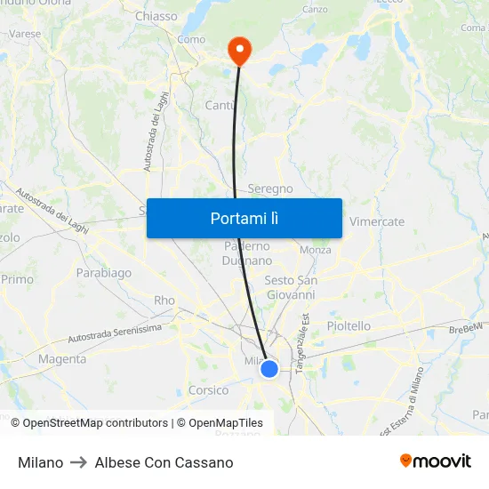 Milano to Albese Con Cassano map