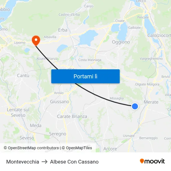 Montevecchia to Albese Con Cassano map