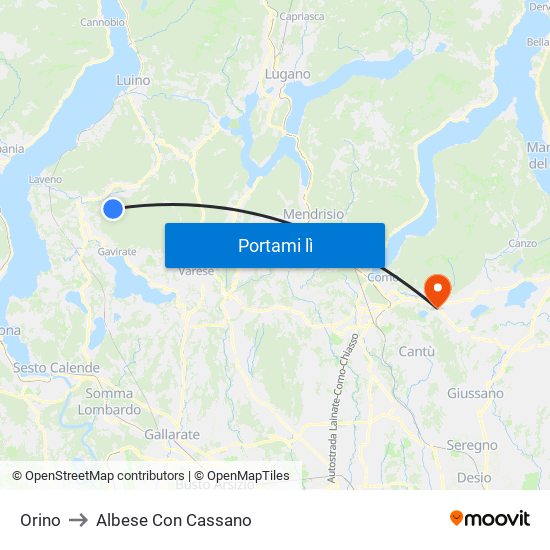 Orino to Albese Con Cassano map
