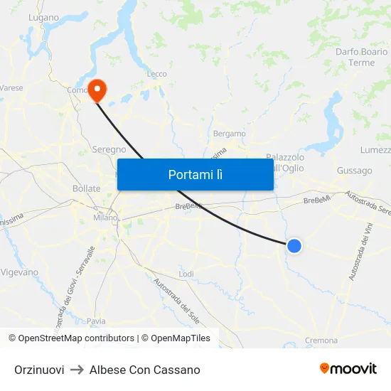 Orzinuovi to Albese Con Cassano map