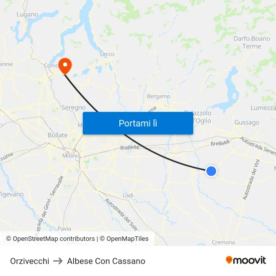 Orzivecchi to Albese Con Cassano map