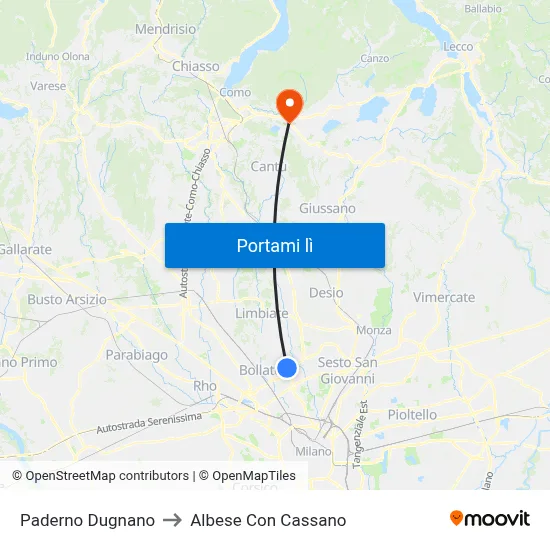 Paderno Dugnano to Albese Con Cassano map