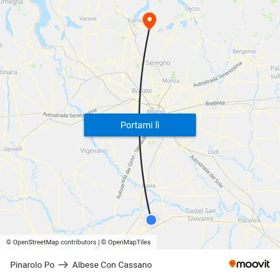 Pinarolo Po to Albese Con Cassano map