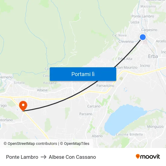 Ponte Lambro to Albese Con Cassano map