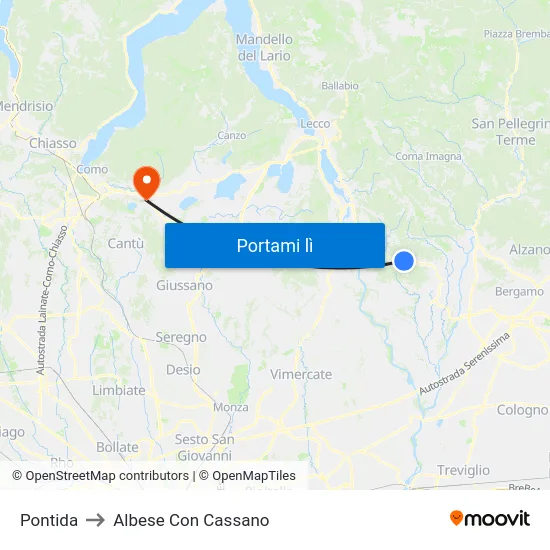 Pontida to Albese Con Cassano map