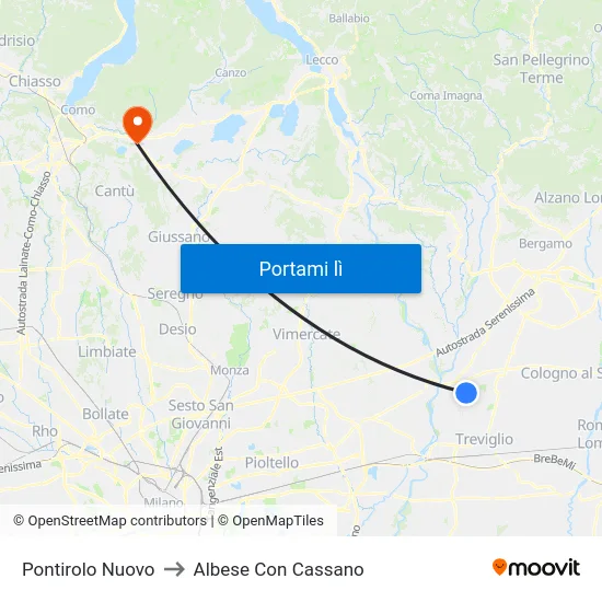 Pontirolo Nuovo to Albese Con Cassano map