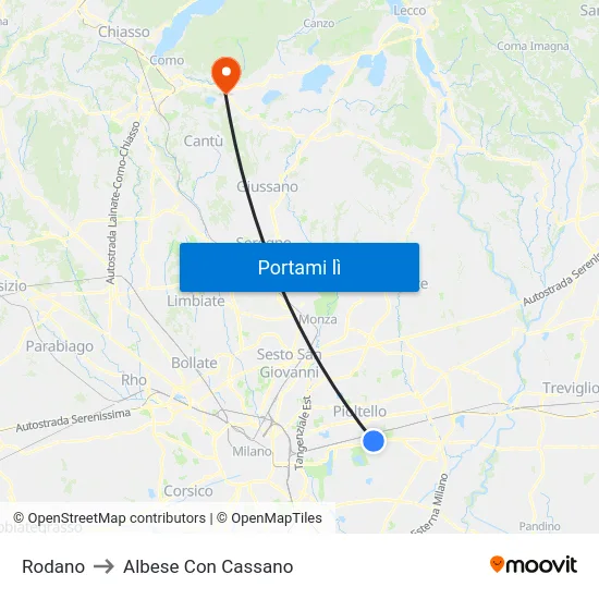 Rodano to Albese Con Cassano map